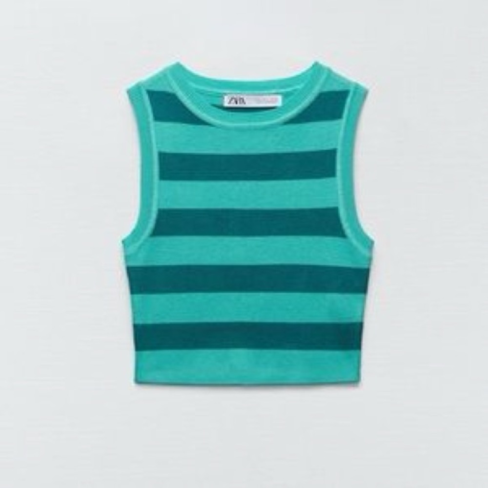 Zara blue and green striped tank cropped